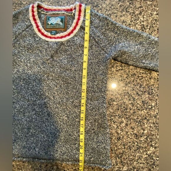 ROOTS SIGNATURE HEATHER GREY AND RED CREW NECK STRIPED SWEATER SIZE XS - Picture 2 of 9